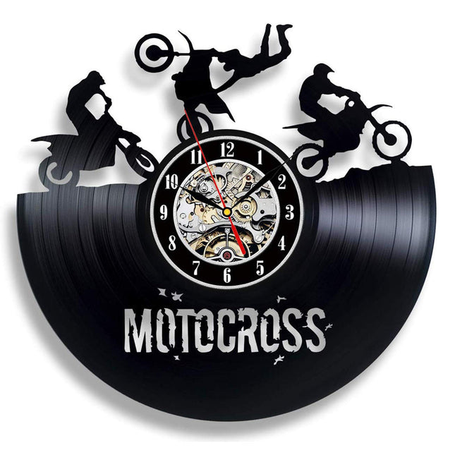 Zegar ścienny z płyty winylowej Motocross