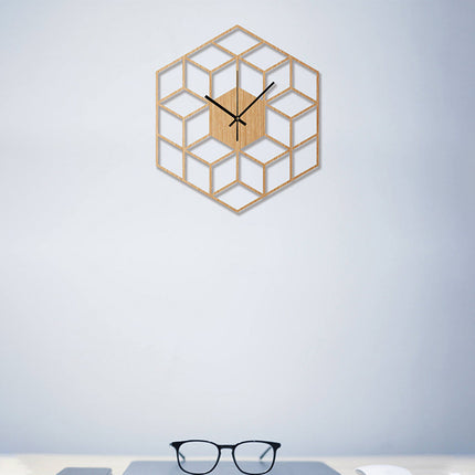 Geometryczny drewniany zegar ścienny 3D