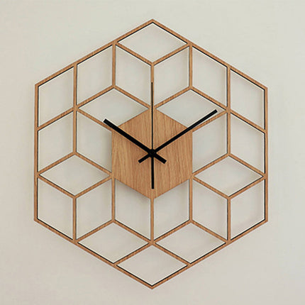 Geometryczny drewniany zegar ścienny 3D