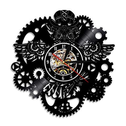 Steampunkowy zegar ścienny sowa z kół zębatych