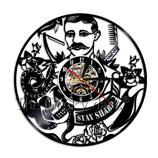 Zegar z płyty winylowej do salonu barberskiego