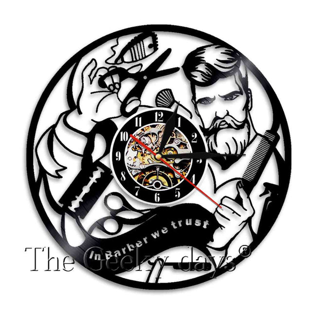 Zegar z płyty winylowej do salonu barberskiego