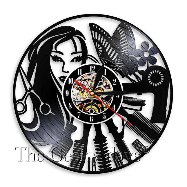 Zegar z płyty winylowej do salonu barberskiego