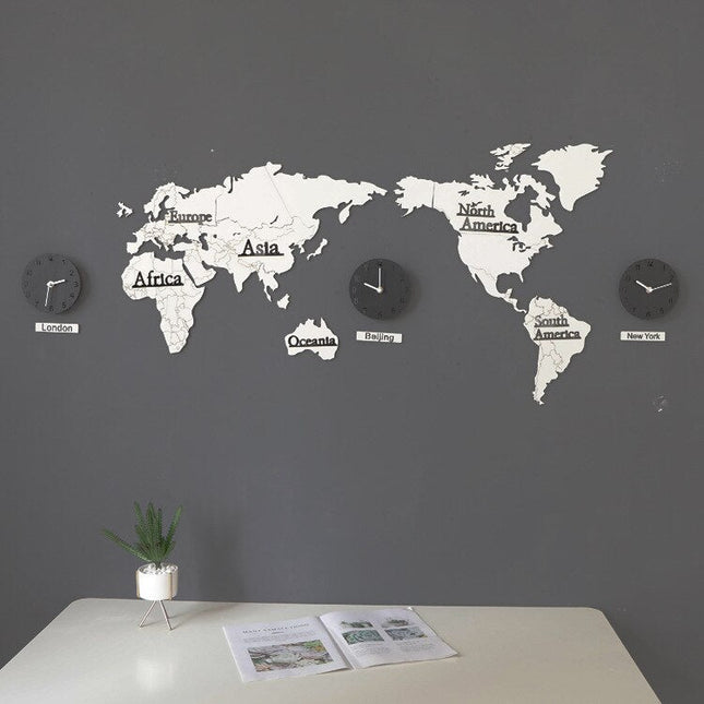 Duży zegar ścienny mapa świata 3D