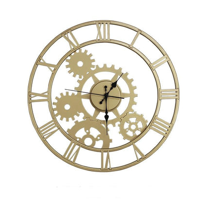 Złoty metalowy zegar z cyframi rzymskimi