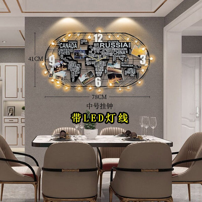 Duży zegar ścienny mapa świata LED