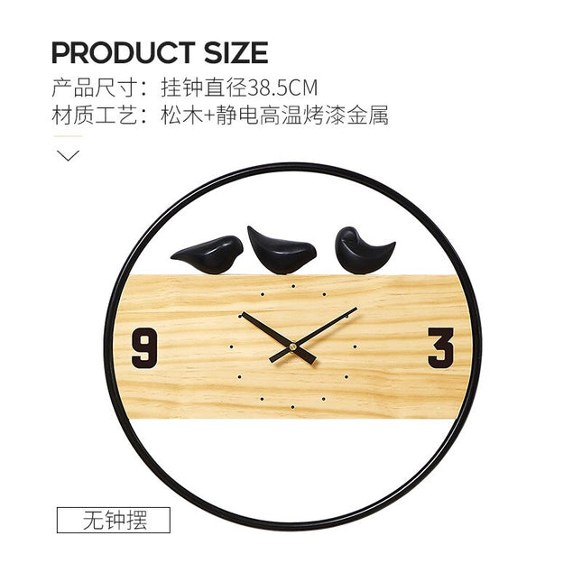 Skandynawski zegar ścienny z ptaszkami