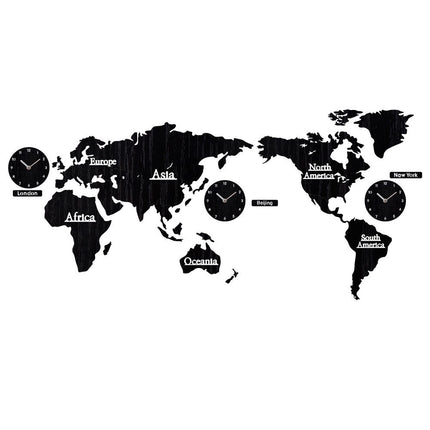 Drewniany zegar ścienny mapa świata 3D