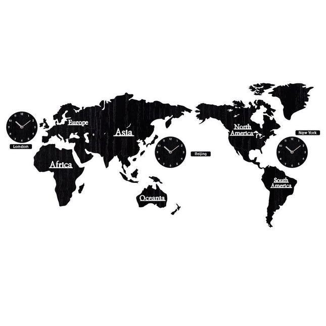 Drewniany zegar ścienny mapa świata 3D