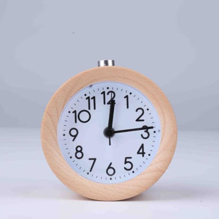 Okrągły drewniany budzik analogowy na stolik