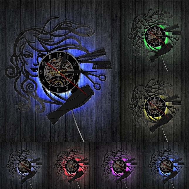 Zegar z płyty winylowej Salon Fryzjerski