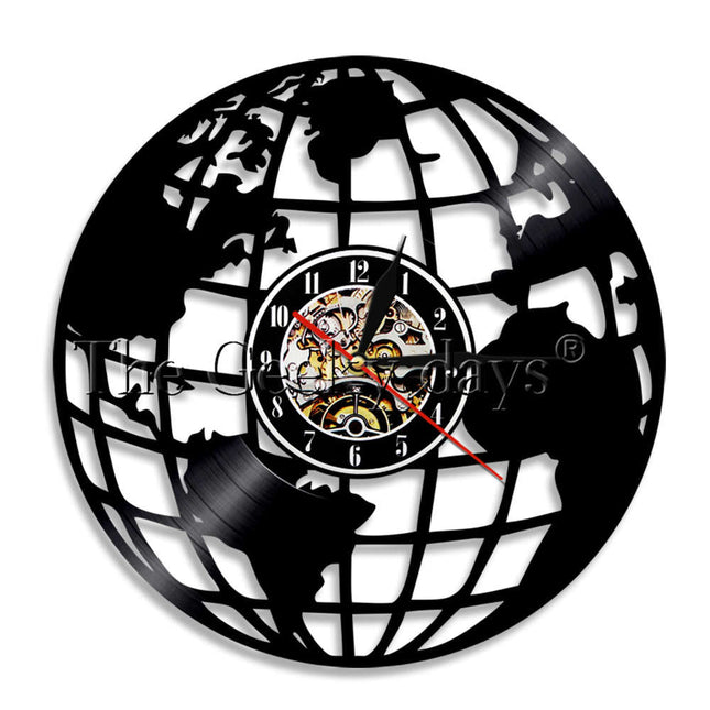 Zegar z płyty winylowej Mapa Świata