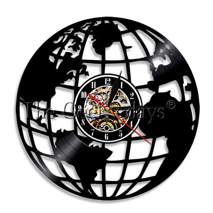 Zegar z płyty winylowej Mapa Świata