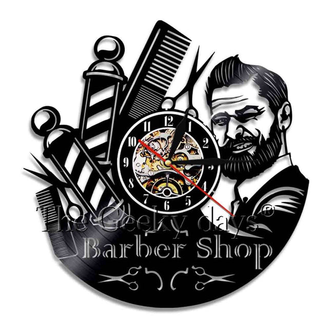 Zegar z płyty winylowej do salonu barberskiego