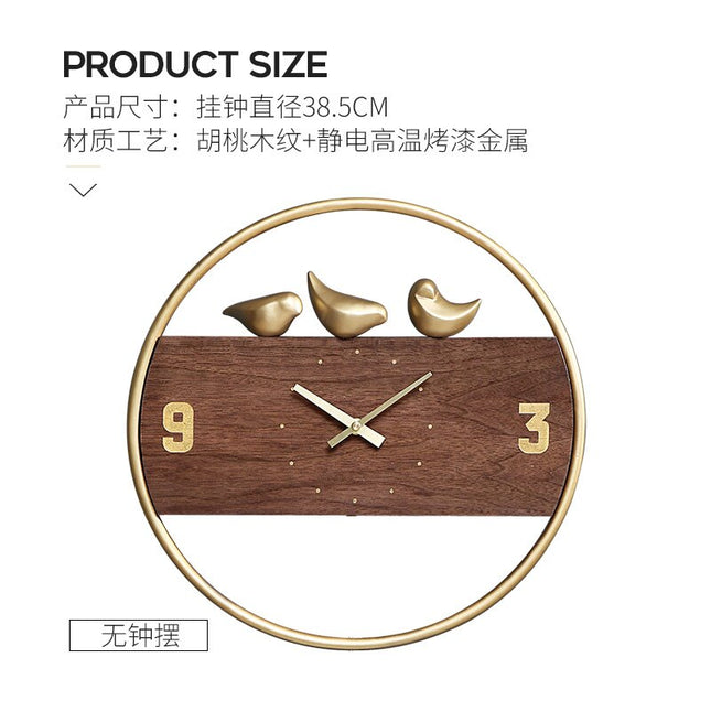 Skandynawski zegar ścienny z ptaszkami