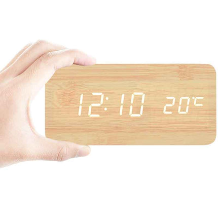 Cyfrowy budzik LED w drewnianej obudowie