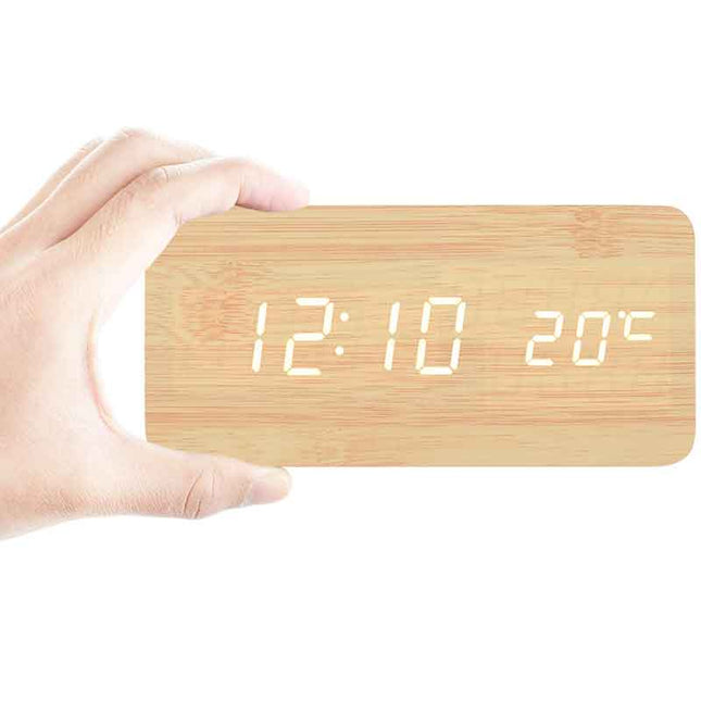 Cyfrowy budzik LED w drewnianej obudowie