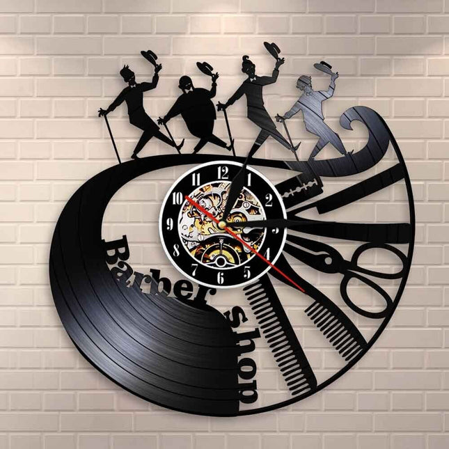 Zegar z płyty winylowej Barber Shop
