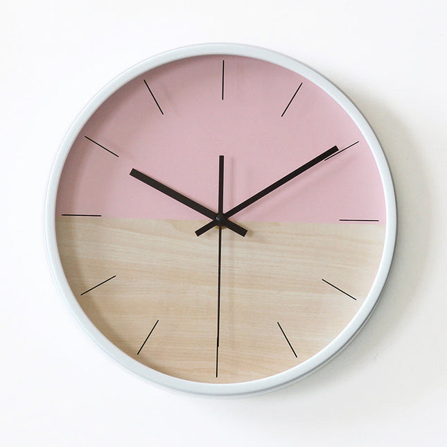 Nowoczesny zegar ścienny różowy i żółty