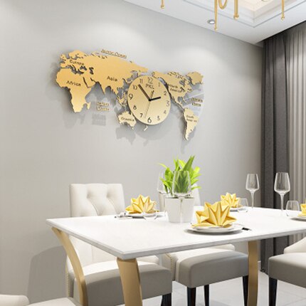 Srebrny zegar ścienny mapa świata