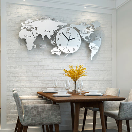 Srebrny zegar ścienny mapa świata