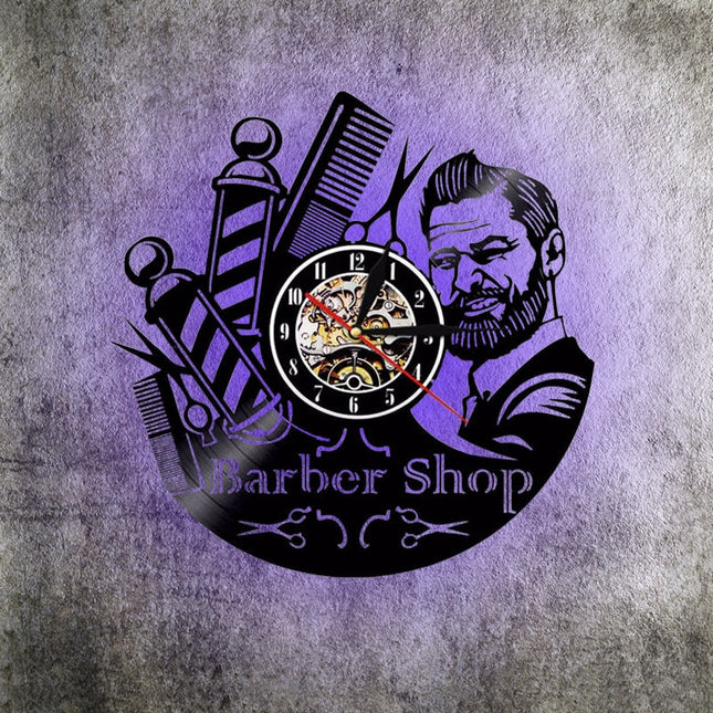 Zegar z płyty winylowej Barber Shop