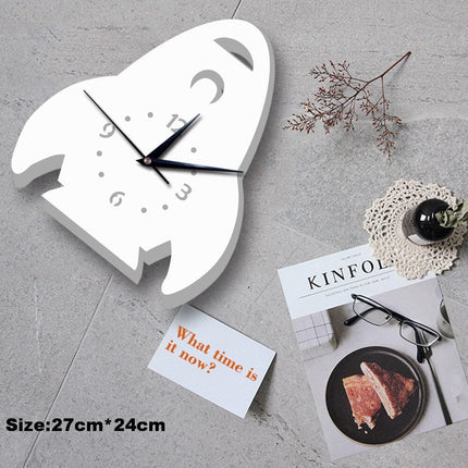 Biały zegar ścienny dla dzieci Rakieta