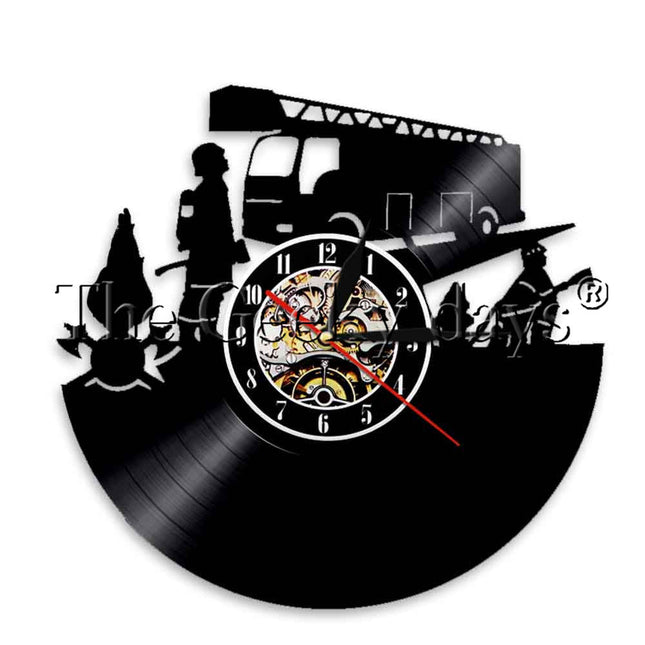 Zegar z płyty winylowej Strażak