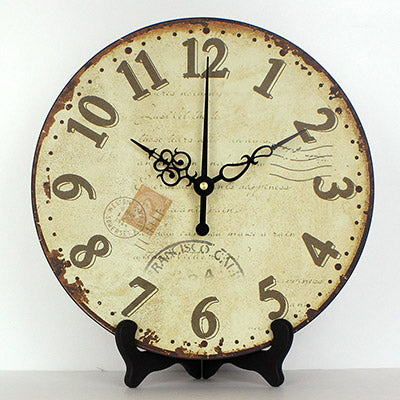 Okrągły zegar stołowy retro na podstawce