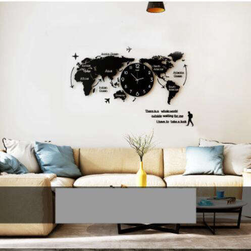 Czarny zegar ścienny naklejany mapa świata