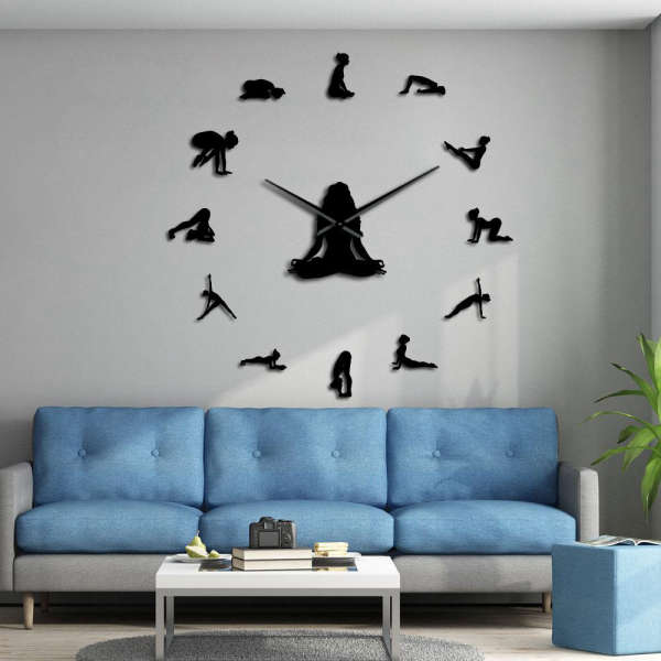 Naklejany zegar ścienny pozycje Jogi DIY