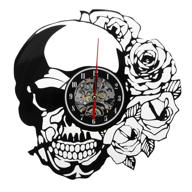 Zegar z płyty winylowej Steampunk Czaszka