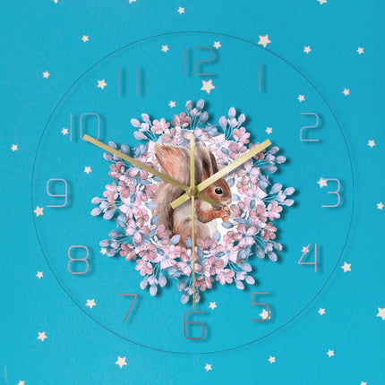 Zegar ścienny z wiewiórką i kwiatami