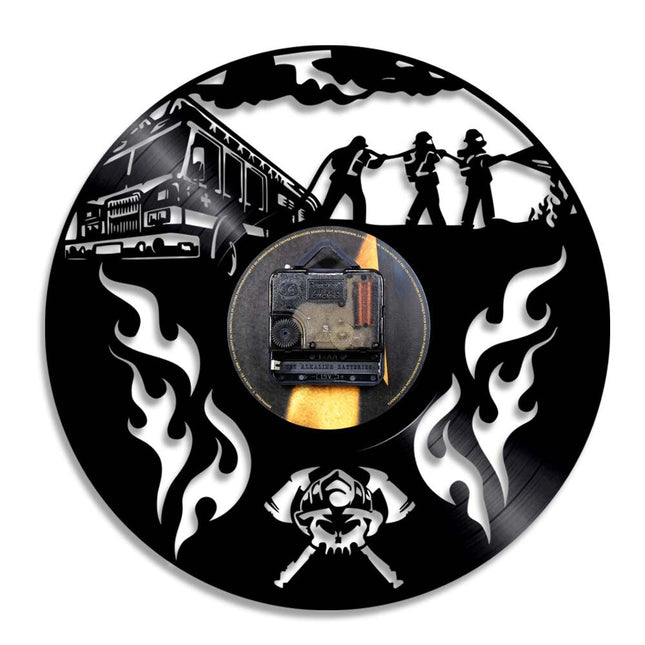 Zegar z płyty winylowej Strażak