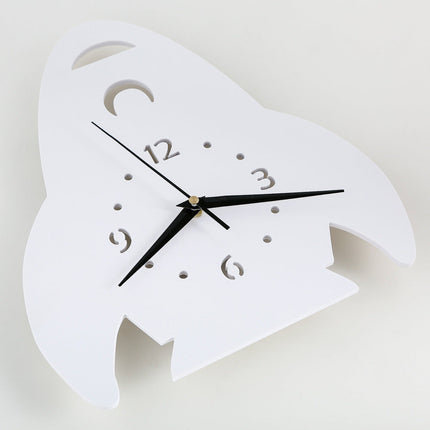 Biały zegar ścienny dla dzieci Rakieta
