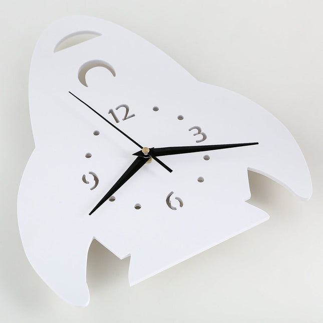 Biały zegar ścienny dla dzieci Rakieta