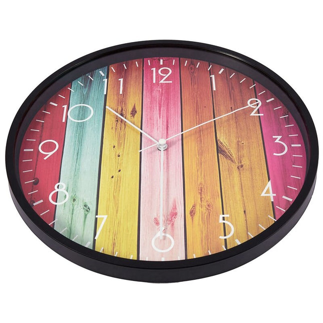Kolorowy zegar ścienny imitacja desek