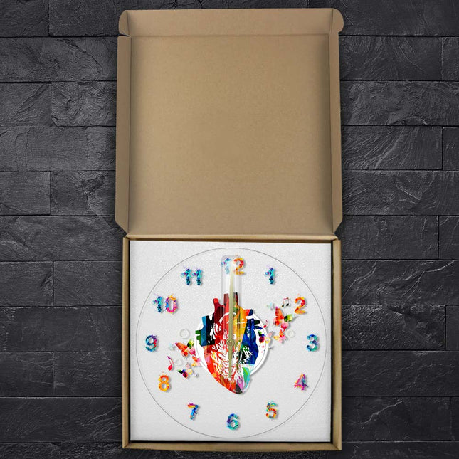 Akrylowy zegar ścienny serce anatomiczne