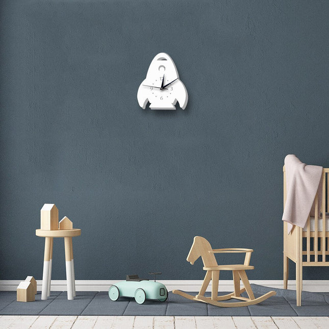 Biały zegar ścienny dla dzieci Rakieta