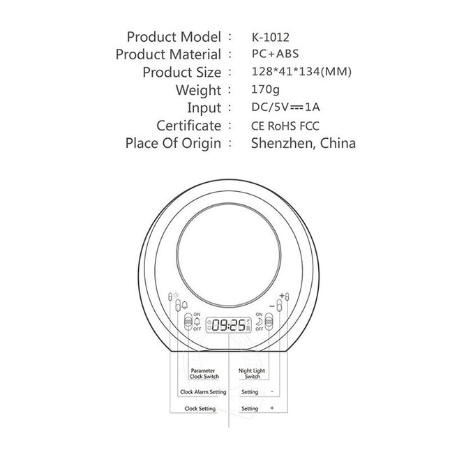 Futurystyczny budzik z lampką nocną księżyc