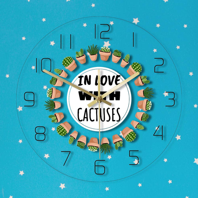 Okrągły zegar ścienny w kaktusy