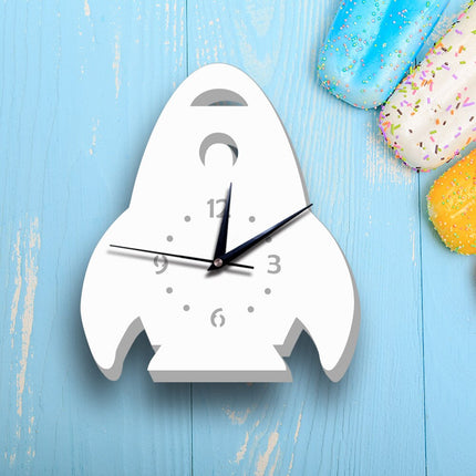 Biały zegar ścienny dla dzieci Rakieta