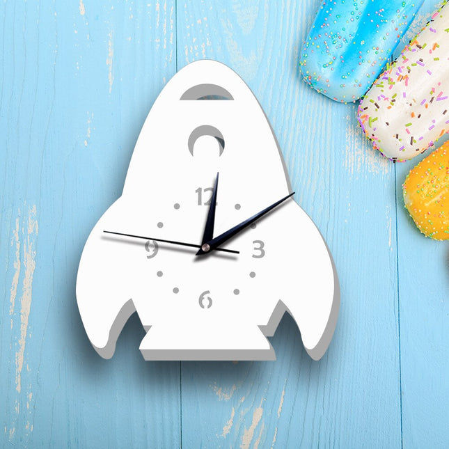 Biały zegar ścienny dla dzieci Rakieta