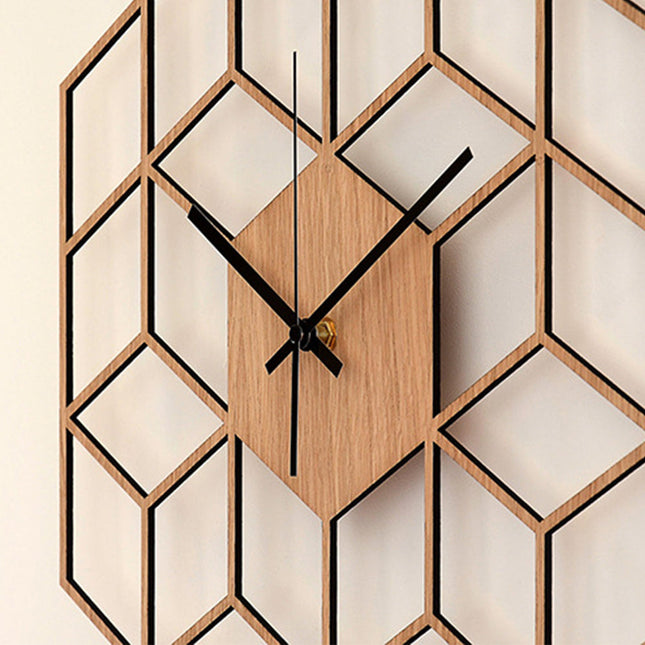 Geometryczny drewniany zegar ścienny 3D