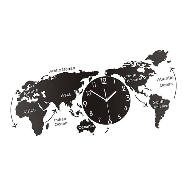 Duży czarny zegar ścienny mapa świata
