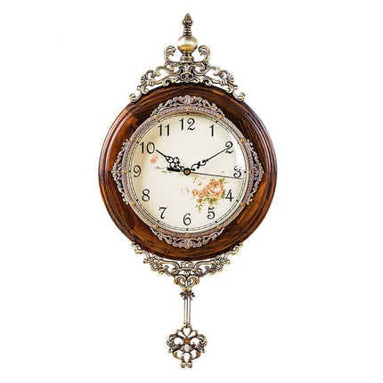 Ozdobny zegar z wahadłem drewno-metal