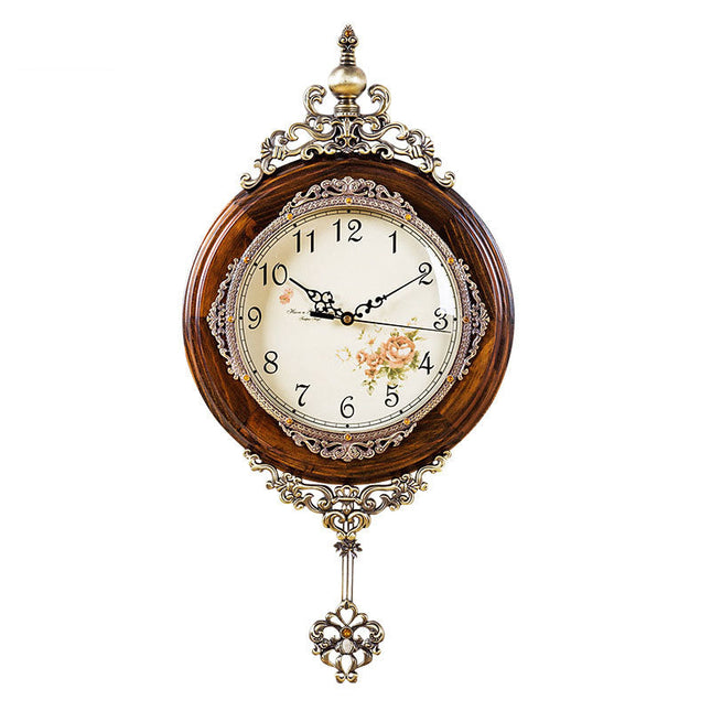 Ozdobny zegar z wahadłem drewno-metal