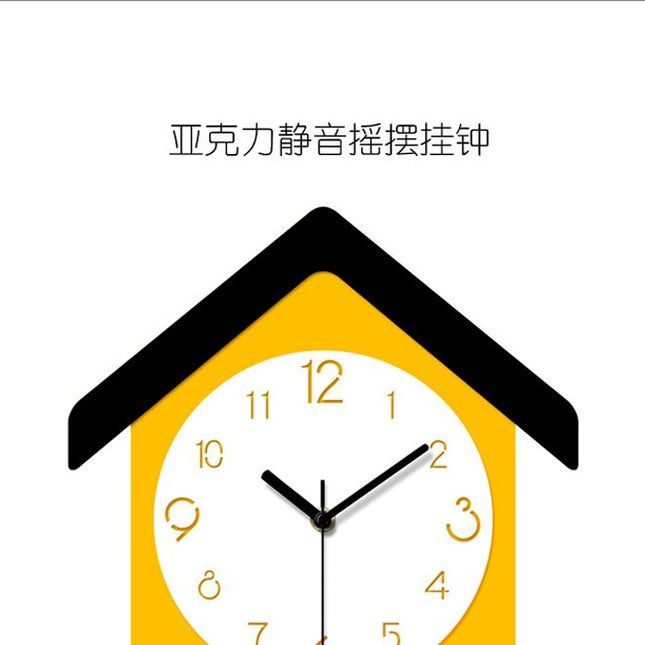 Żółty drewniany zegar z wahadłem ptaszek