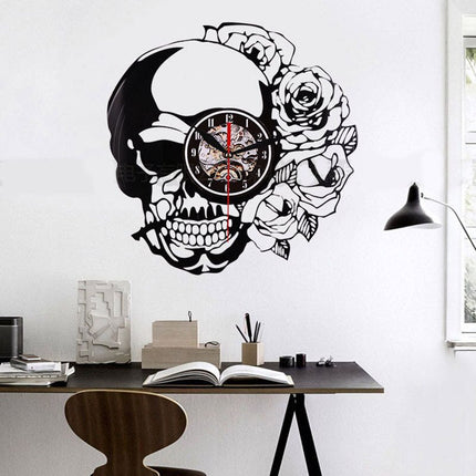 Zegar z płyty winylowej Steampunk Czaszka