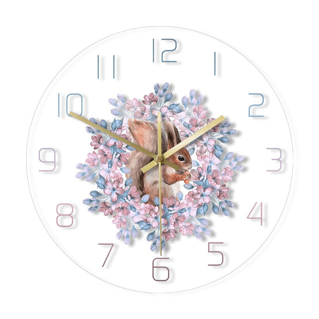 Zegar ścienny z wiewiórką i kwiatami